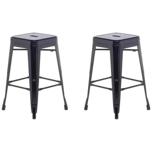 Lot de 2 tabourets de bar Beliani Cabrillo, acier noir, empilables avec repose-pieds.