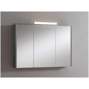 Armoire de toilette LED aspect ciment, 3 portes, avec éclairage, 70x100x15 cm.