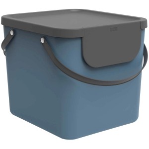 Blauer Rotho Albula Recycling-Mülleimer mit grauem Deckel, 40 Liter Fassungsvermögen.