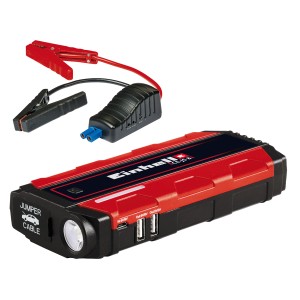 Einhell CE-JS 8 Jump-Start Power Bank con cavi di avviamento e porte USB.
