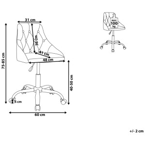 Schizzo sedia da ufficio Parrish grigia con dimensioni, portata 100kg, per forniture ufficio.
