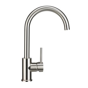 Mitigeur de cuisine baliv KI-1832, aspect inox avec bec haut et courbé.