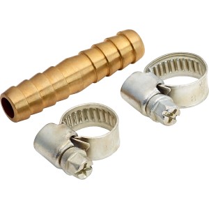 Tube de réparation en laiton (10 mm) avec deux colliers de serrage pour la réparation des tuyaux.