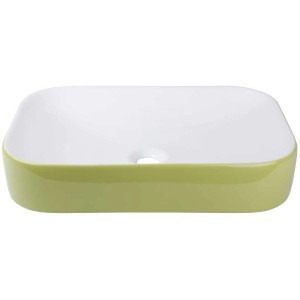 Lavabo d'appoggio Cuando, 60 cm, vasca bianca, esterno verde muschio, forma ovale.