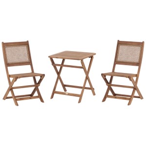 Ensemble de mobilier de balcon Paraggi 3 pièces en acacia marron, pliable pour un rangement facile.