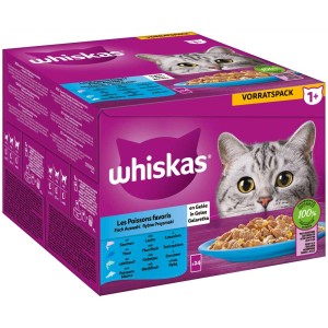 Whiskas Katzen-Nassfutter Fischauswahl in Gelee, 24 x 85g Packung.