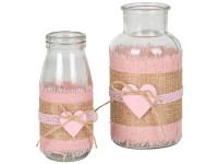 DecoFinder Glasflasche Franck mit Herzanhänger Rosa 14 x 5 x 5 cm / 1 Stk.