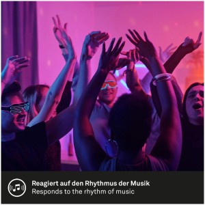 Festa con Brilo LED-Band Magic: luci colorate e persone che ballano.