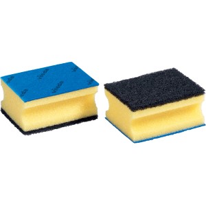Vileda Glitzi Plus confezione da 6: Spugne con lato in tessuto blu e lato abrasivo nero.