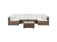 Beliani Lounge-Set Belvedere 6-Sitzer Modular Rattan Braun mit Auflagen in Weiss