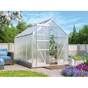 Serra Apollo 5000 con telaio in alluminio e fondamenta in giardino.