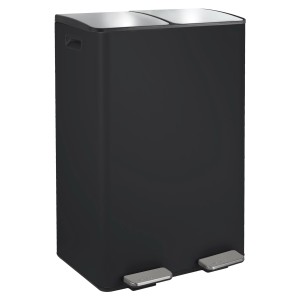 Spirella Aliya pattumiera cosmetica, 2x30L, nero opaco, con due scomparti e apertura a pedale.