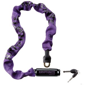 Antivol chaîne Kryptonite Keeper 785, violet, 85cm de long, avec clés. Sécurité renforcée pour vélo.