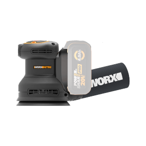 Ponceuse excentrique sans fil Worx WX823.9 20V avec batterie et sac à poussière.