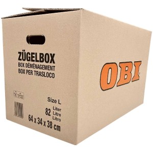 Carton de déménagement OBI, double cannelure, 82 litres, taille L, en carton certifié FSC®.