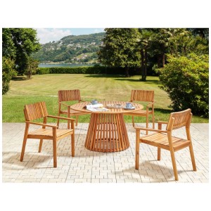 Ensemble de jardin 5 pièces Beliani Agello en acacia marron, avec table ronde et quatre chaises.