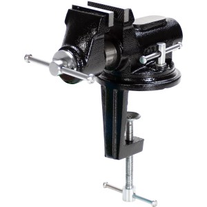 Étau noir LUX SST-60 D Comfort, rotatif, avec mors en acier et serre-joint.
