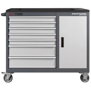 Servante d'atelier Kraftwerk BT110 avec 7 tiroirs et porte, gris/argent, sur roulettes.