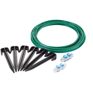 Kit de réparation Bosch pour robot tondeuse Indego : Fil périphérique, piquets et connecteurs.
