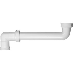Siphon de lavabo blanc à encombrement réduit, 38,9 mm (G 1 1/4), en plastique.