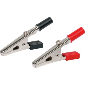 Set di 2 clip a coccodrillo Schwaiger, rosse e nere, per accessori audio.