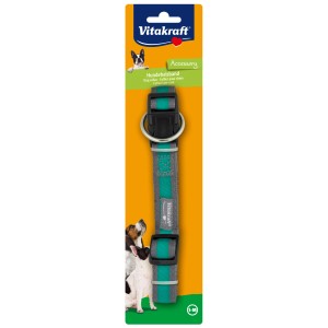Collare per cani Vitakraft taglia S-M, grigio con dettagli turchesi, regolabile.