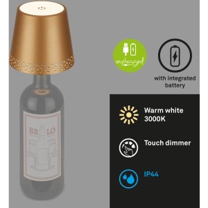 Brilo Flaska luce da bottiglia a batteria oro opaco su bottiglia, bianco caldo, dimmerabile, per decorazioni d'atmosfera.
