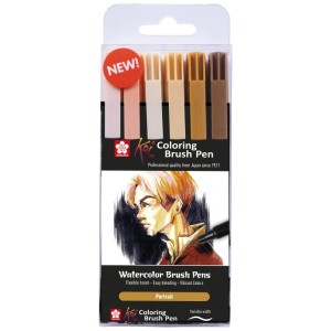 Sakura Koi Brushpen Set Portrait, 6 Stifte in Hauttönen für Zeichnungen und Illustrationen.