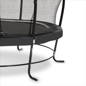 Dettaglio: Trampolino da giardino nero EXIT Lotus Classic (Ø 427 cm) con rete di sicurezza e piedi a forma di L.