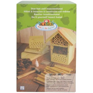 Kit hôtel à insectes à monter soi-même : Ensemble avec marteau, clous et colle pour les insectes utiles au jardin.