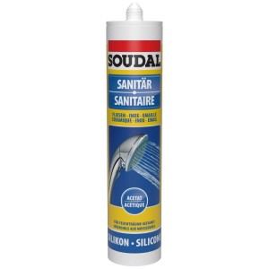 Soudal Sanitär Silikon Acetat, weiß, 300ml Kartusche für Bad & Küche.