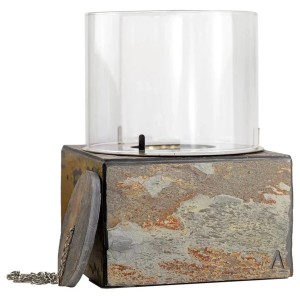 Climaqua Klara feu décoratif en ardoise et verre, cheminée de table intérieure et extérieure.