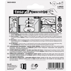 Tesa Powerstrips gancio da soffitto, bianco, confezione da 2. Gancio adesivo per montaggio a soffitto fino a 0,5 kg.