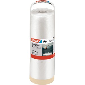 Rouleau de recharge Tesa Easy Cover Economy XL, film de masquage avec ruban adhésif pour travaux de rénovation.
