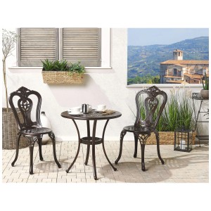 Tavolino da giardino Beliani Bovino marrone, alluminio, Ø 65 cm. Design decorato, ideale per balcone o patio.