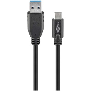 Cavo USB 3.0 nero (da USB-A a USB-C) 2m per trasferimento dati veloce.