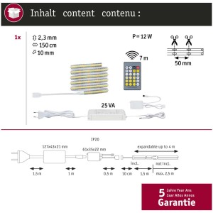 Paulmann MaxLED 500 COB set base striscia LED: striscia LED da 1,5 m con accessori e telecomando.