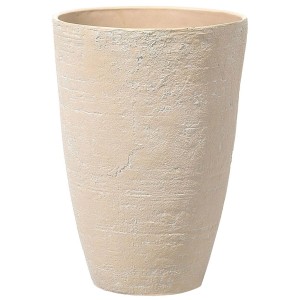 Pot de fleurs rond Beliani Camia beige sable avec surface texturée pour intérieur et extérieur.