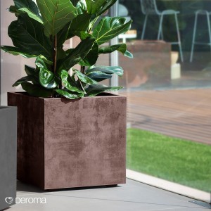 Pot de fleurs carré marron Deroma Millennium avec roulettes, 49x49x49 cm.