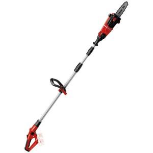Einhell GE-LC 18 Li T élagueuse à batterie, rouge, avec manche télescopique et chaîne Oregon.