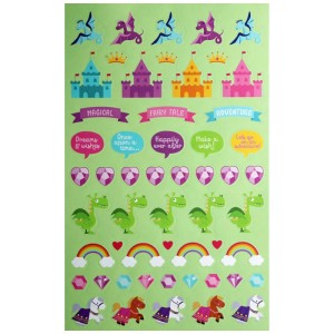 Glorex Stickerbuch Märchen mit Drachen, Schlössern, Regenbögen und mehr für Bastelarbeiten.