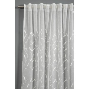 Sciarpa trasparente Bennetti con ricamo a tralcio, tenda per finestra color naturale con nastro per tenda.
