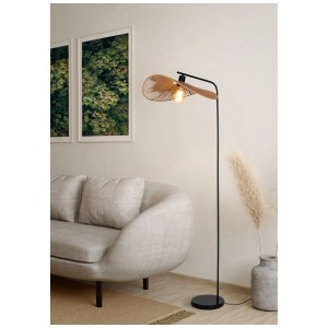 Lampadaire Eglo Siruela : Lampe design avec abat-jour en papier marron et structure en acier noir.