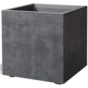 Vaso per piante Deroma Millennium, antracite, quadrato, 25x25x25 cm, in plastica effetto pietra.
