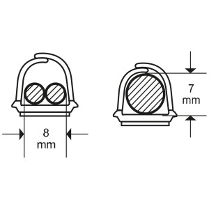 Schéma : Goulotte Cablefix, beige, 7x8mm, avec dimensions. Auto-adhésive, 4 pièces.