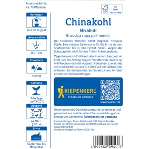 Sachet de graines de chou chinois Kiepenkerl Michihili pour la culture de légumes.