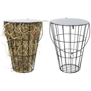 Râtelier à foin en métal noir avec couvercle, accessoire pour cage de rongeurs.