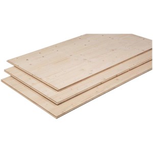 Pannello a tre strati in abete con linguetta e scanalatura, 125x62,5 cm, spessore 19 mm.