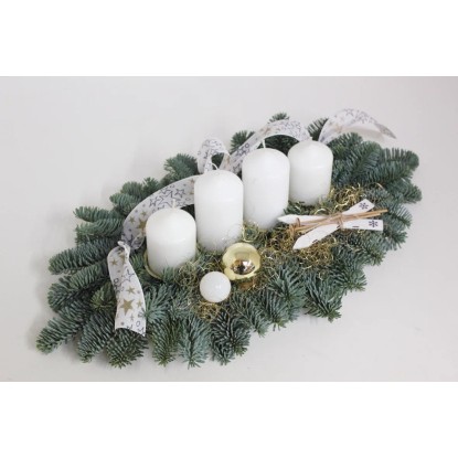 Adventsgesteck mit 4 Kerzen Weiss Ø 45 cm