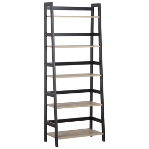 Étagère Beliani Croydon noire avec 5 niveaux clairs aspect bois. Bibliothèque moderne en MDF et métal.
